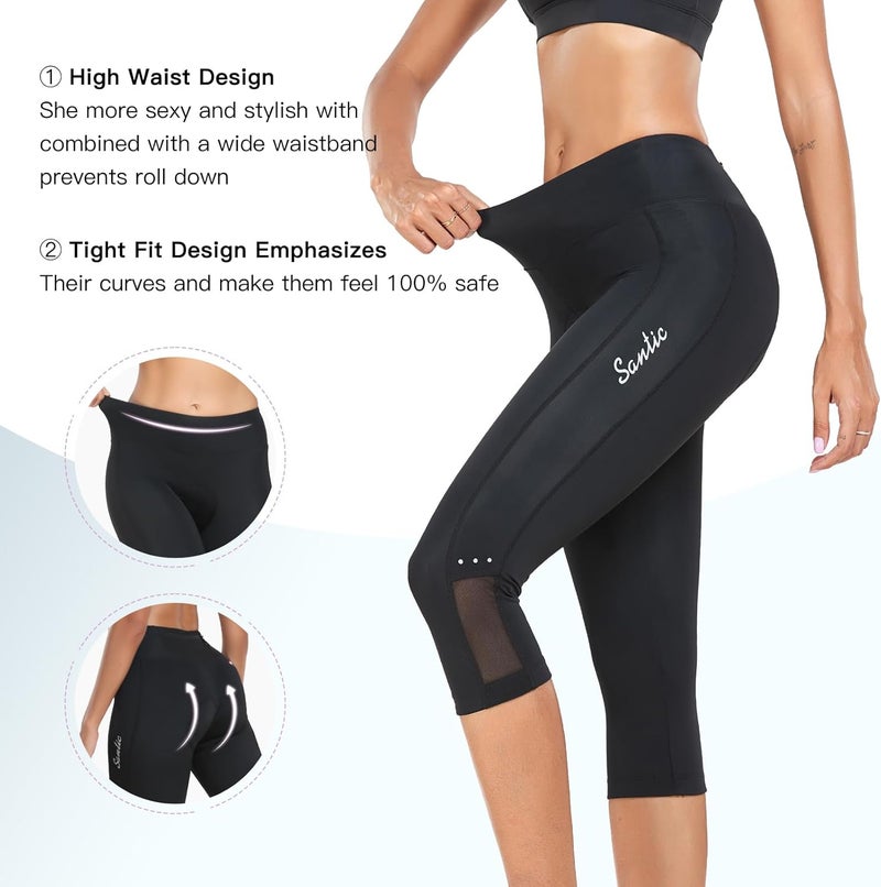 Santic Women's Cycling Pants High Waist 4D Padded Cycling Capris Shorts 3/4 Biking Leggings Pants with Pockets - Image 4